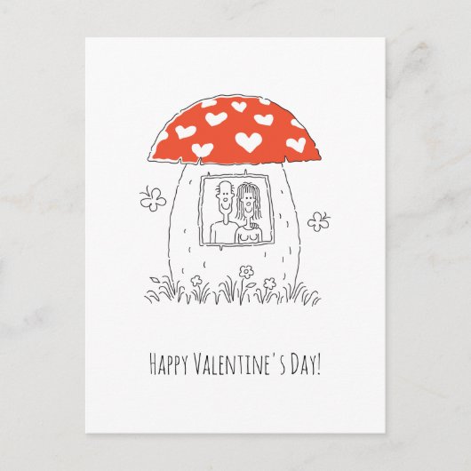 ハッピーバレンタインデー赤いハートキノコ愛好家 ポストカード (正面)