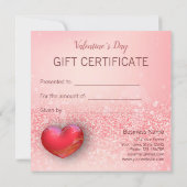 ハッピーバレンタインデー赤いハートグリッターギフトカード (裏面)