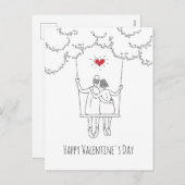 ハッピーバレンタインデー赤いハートスイングラバーズ シーズンポストカード (正面/裏面)