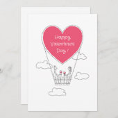 ハッピーバレンタインデー赤いハートバルーン対 シーズンカード (正面/裏面)