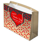 ハッピーバレンタインデー赤いハートパターン金ゴールドブラック ラージペーパーバッグ (裏面アングル)