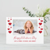 ハッピーバレンタインデー赤いハートフラットフォトカード シーズンカード (スタンド正面)