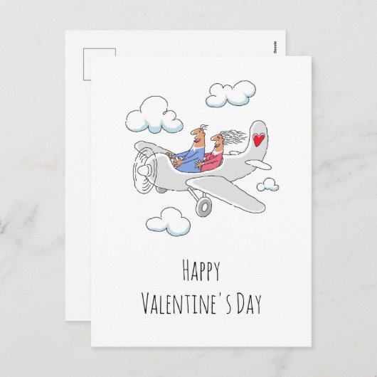 ハッピーバレンタインデー赤いハートラバーズフライト シーズンポストカード (正面/裏面)