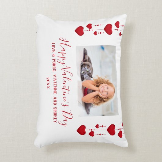 ハッピーバレンタインデー赤いハート写真の個人用設定 アクセントクッション (正面(垂直))
