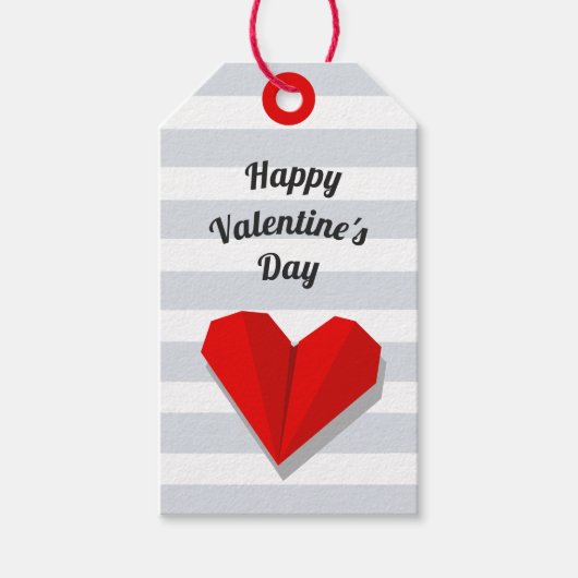 ハッピーバレンタインデー赤いハート折り紙ギフトラベル ギフトタグ (正面)