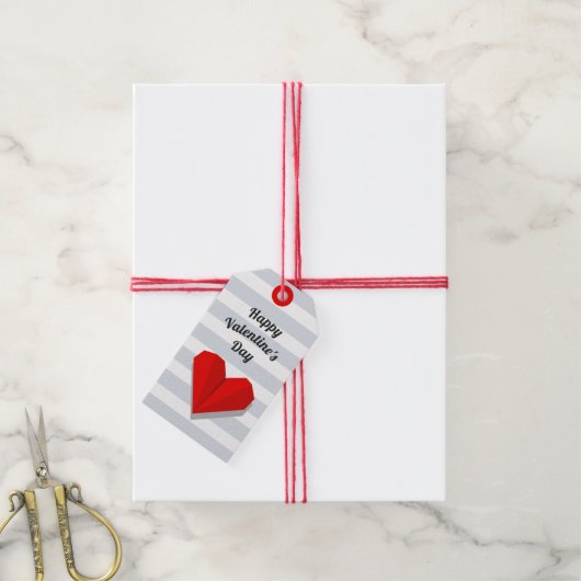 ハッピーバレンタインデー赤いハート折り紙ギフトラベル ギフトタグ (より糸付き)