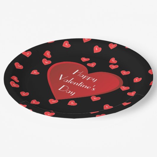 ハッピーバレンタインデー赤いハート紙プレート ペーパープレート (アングル)