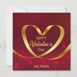 ハッピーバレンタインデー赤いハート金ゴールドリボン シーズンカード