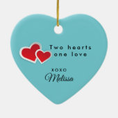 ハッピーバレンタインデー赤いハート セラミックオーナメント (裏面)