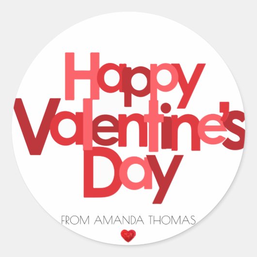 ハッピーバレンタインデー赤いハート ラウンドシール (正面)