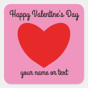 ハッピーバレンタインデー赤いハート#1ステッカー スクエアシール