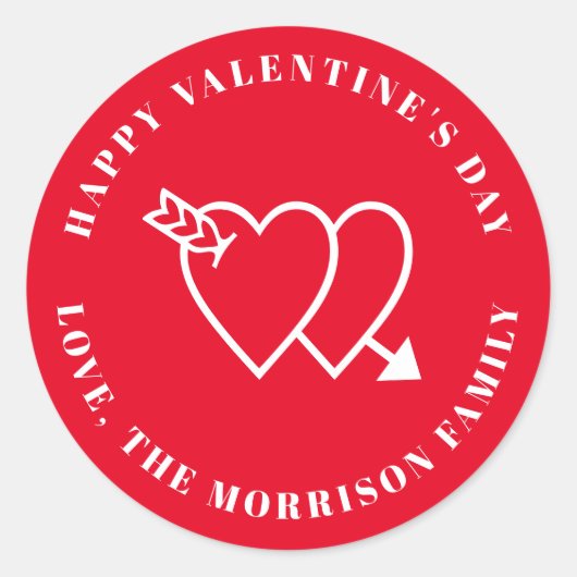 ハッピーバレンタインデー赤かわいいハートカスタム文字 ラウンドシール (正面)