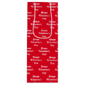 ハッピーバレンタインデー赤と白柄かわいい ワインギフトバッグ (正面)