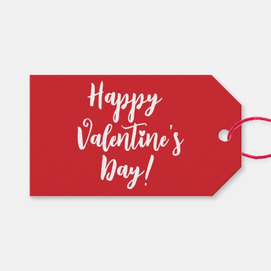 ハッピーバレンタインデー赤モダン文字タイポグラフィ ギフトタグ (正面(横))