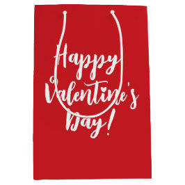 ハッピーバレンタインデー赤モダン文字タイポグラフィ ミディアムペーパーバッグ