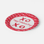 ハッピーバレンタインデー赤白色XOXOパターン ペーパープレート (アングル)