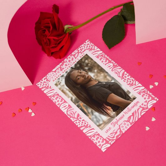 ハッピーバレンタインデー赤面ピンクジャングルハート写真 シーズンカード