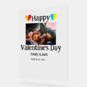 ハッピーバレンタインデー追加カップル名フォトシンプルー アクリルサイン (傾斜)