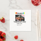 ハッピーバレンタインデー追加カップル名フォトシンプルー スタンダードカクテルナプキン (インサイチュ)