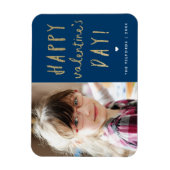 ハッピーバレンタインデー金ゴールドグリッター写真 マグネット (縦)