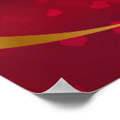 ハッピーバレンタインデー金ゴールドハートリボンレッド ポスター (角)