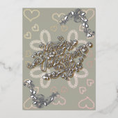 ハッピーバレンタインデー銀レタリングとバラ 箔シーズンカード (正面)