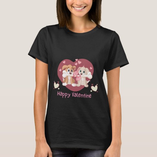 ハッピーバレンタインデー2024おもしろい犬かわいい Tシャツ (正面)