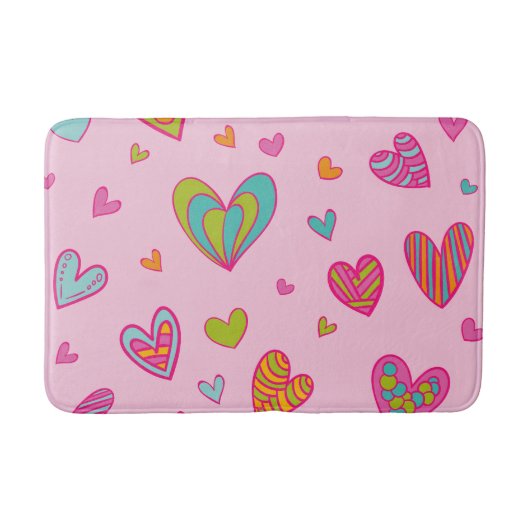 ハッピーバレンタインデー2024とハート愛 バスマット (正面)