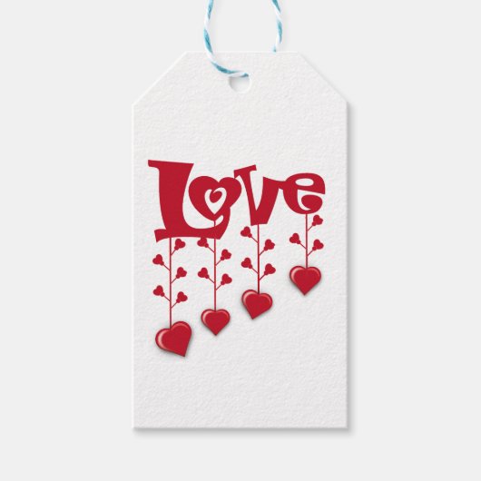 ハッピーバレンタインデー2024ラブ赤いハート ギフトタグ (正面)