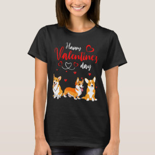 ハッピーバレンタインデー3かわいいコーギドッグズラバー Tシャツ