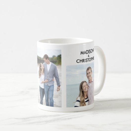 ハッピーバレンタインデー3フォトコラージュ名前をカスタムする コーヒーマグカップ (正面右)