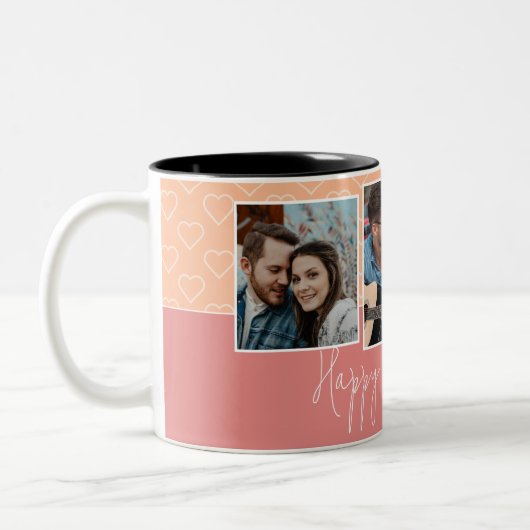 ハッピーバレンタインデー3写真ハートパターン ツートーンマグカップ (左)