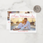 ハッピーバレンタインデー3写真赤いスクリプトホリデー ノートカード (正面/裏面インサイチュ)