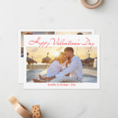 ハッピーバレンタインデー3写真赤いスクリプトホリデー ノートカード (正面/裏面インサイチュ)