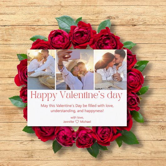ハッピーバレンタインデー3枚の写真コラージュ赤い文字 シーズンカード