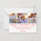 ハッピーバレンタインデー3枚コラージュ赤ミニマル色 ノートカード (正面)