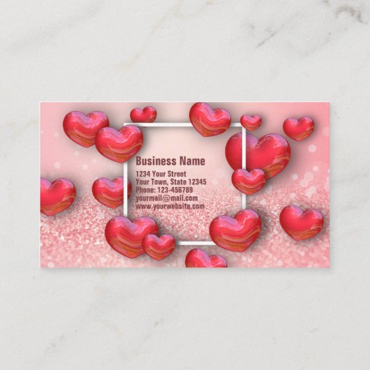 ハッピーバレンタインデー3D赤いハートグリッター 割引カード (裏面)