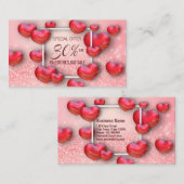 ハッピーバレンタインデー3D赤いハートグリッター 割引カード (正面/裏面)