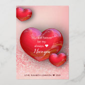 ハッピーバレンタインデー3D赤いハートグリッター 箔シーズンカード (裏面)