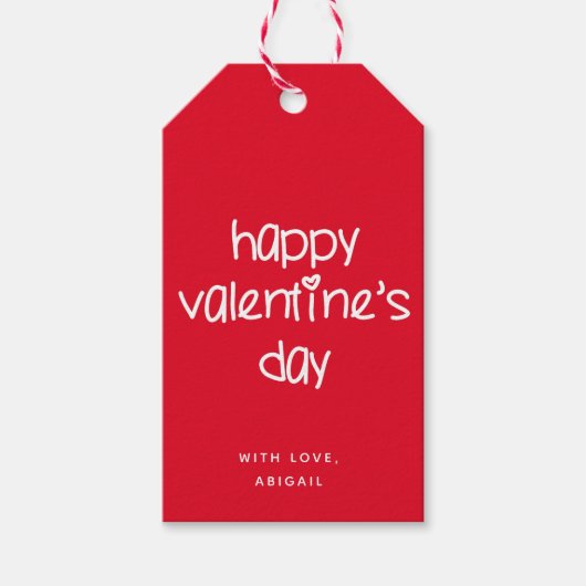 ハッピーバレンタインデー – かわいいタイポグラフィレッド ギフトタグ (正面)