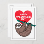 ハッピーバレンタインデー |かわいいナマケモノ ポストカード (正面/裏面)