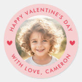 ハッピーバレンタインデー かわいいハート 赤 ピンク ラウンドシール (正面)