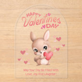 ハッピーバレンタインデー，かわいいバニーinloveレッドスクリプト アクリル招待状 (正面)