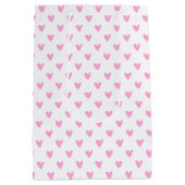 ハッピーバレンタインデー |かわいいピンクのハートパターン ミディアムペーパーバッグ (裏面)