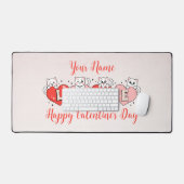 ハッピーバレンタインデー、かわいい猫とハート デスクマット (キーボード&マウス)