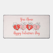 ハッピーバレンタインデー、かわいい猫とハート デスクマット (正面)