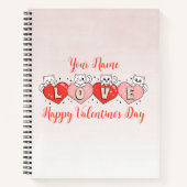 ハッピーバレンタインデー、かわいい猫とハート ノートブック (正面)