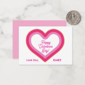 ハッピーバレンタインデー かわいい ピンク ハート ガール ノートカード (正面/裏面インサイチュ)