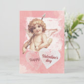 ハッピーバレンタインデー キューピッド ピンクハート ビンテージ シーズンカード (スタンド正面)