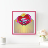 「ハッピーバレンタインデー」グリーティングカード スクエア壁時計 (ホーム)